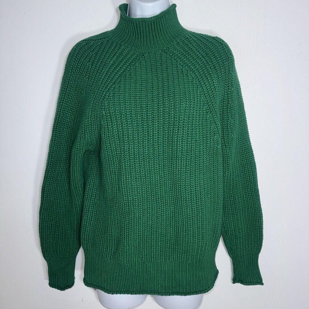J. Crew Green 100% Cotton Rollneck Sweater Fisherman Chunky Women Small